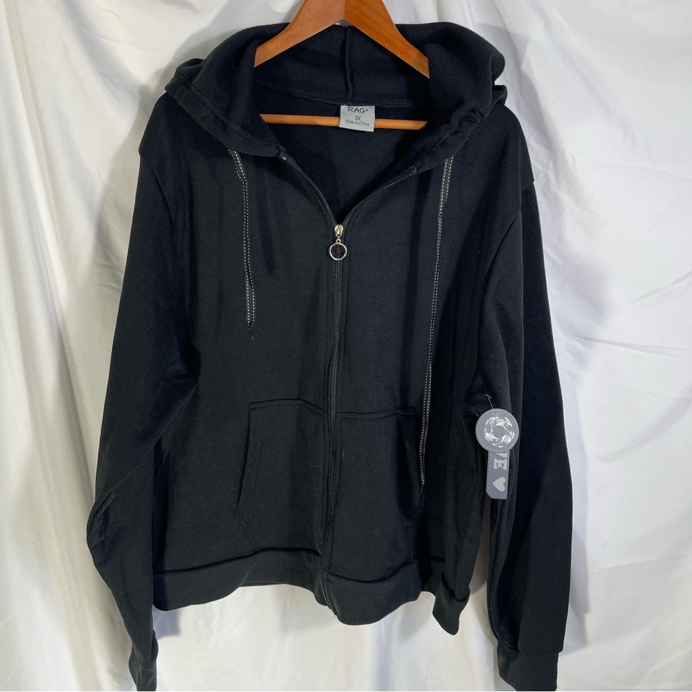 NWT RAG Love Black Zip-Up Hoodie for Women